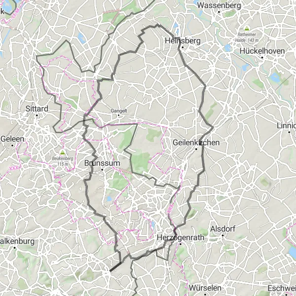Map miniature of "The Simpelveld Loop" cycling inspiration in Limburg (NL), Netherlands. Generated by Tarmacs.app cycling route planner