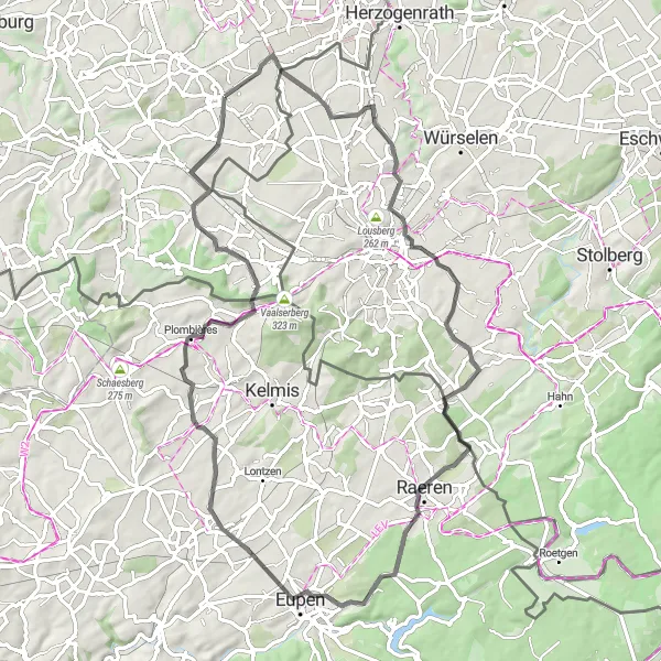 Map miniature of "Discover Wingertsberg and Montzen from Simpelveld" cycling inspiration in Limburg (NL), Netherlands. Generated by Tarmacs.app cycling route planner