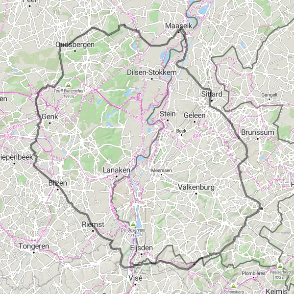 Map miniature of "The Limburg Exploration" cycling inspiration in Limburg (NL), Netherlands. Generated by Tarmacs.app cycling route planner