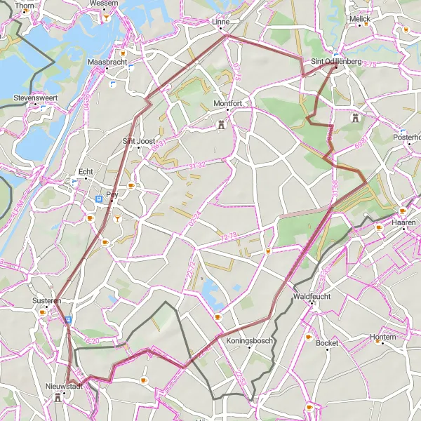 Map miniature of "Scenic Gravel Route through Nature" cycling inspiration in Limburg (NL), Netherlands. Generated by Tarmacs.app cycling route planner