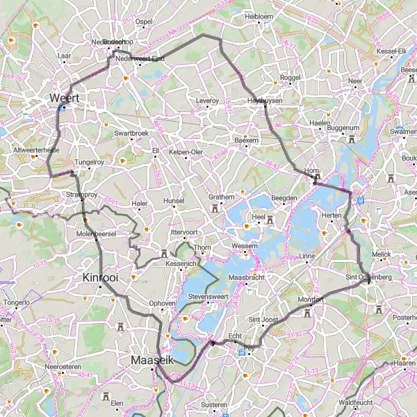 Miniatuurkaart van de fietsinspiratie "Wegroute via historische kastelen" in Limburg (NL), Netherlands. Gemaakt door de Tarmacs.app fietsrouteplanner