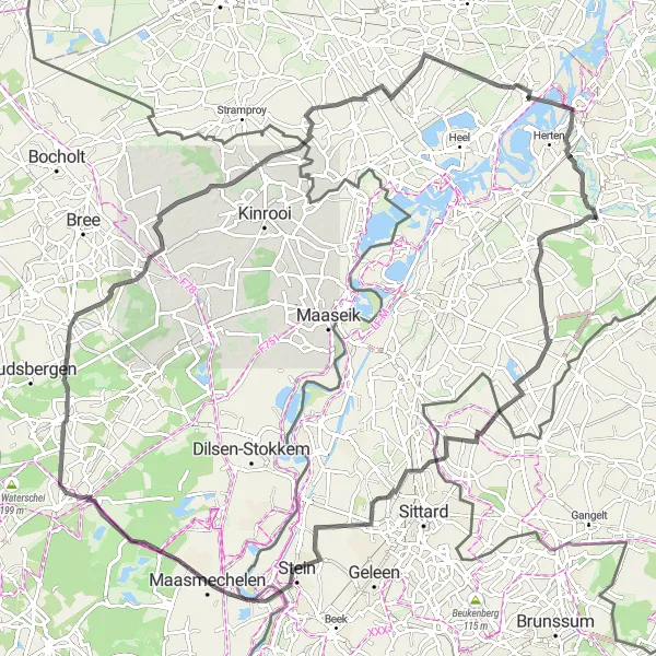 Map miniature of "Journey Through Charming Villages and Historic Sites" cycling inspiration in Limburg (NL), Netherlands. Generated by Tarmacs.app cycling route planner