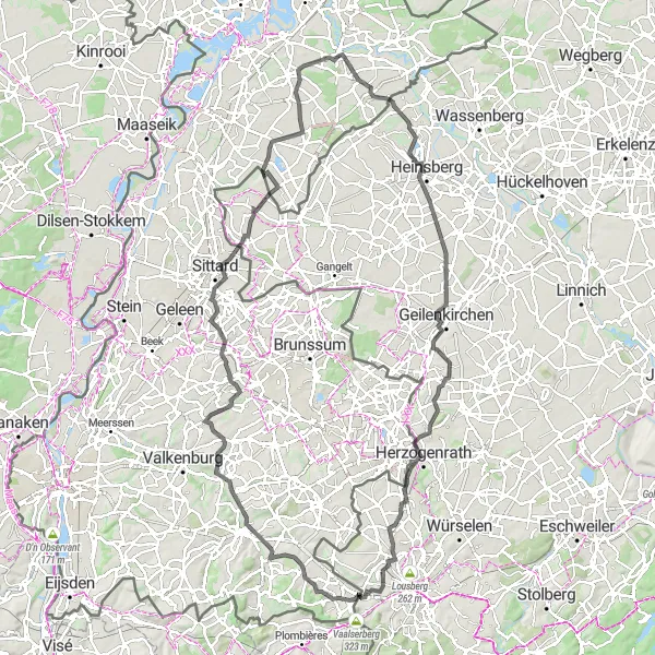 Miniatuurkaart van de fietsinspiratie "Uitdagende wegroute door Limburgse heuvels" in Limburg (NL), Netherlands. Gemaakt door de Tarmacs.app fietsrouteplanner