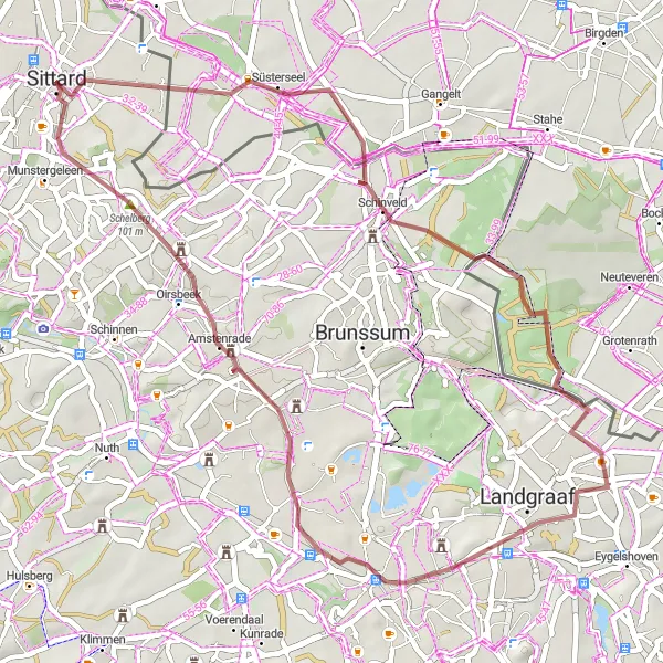 Map miniature of "Sittard - Schinveld - Heerlen" cycling inspiration in Limburg (NL), Netherlands. Generated by Tarmacs.app cycling route planner