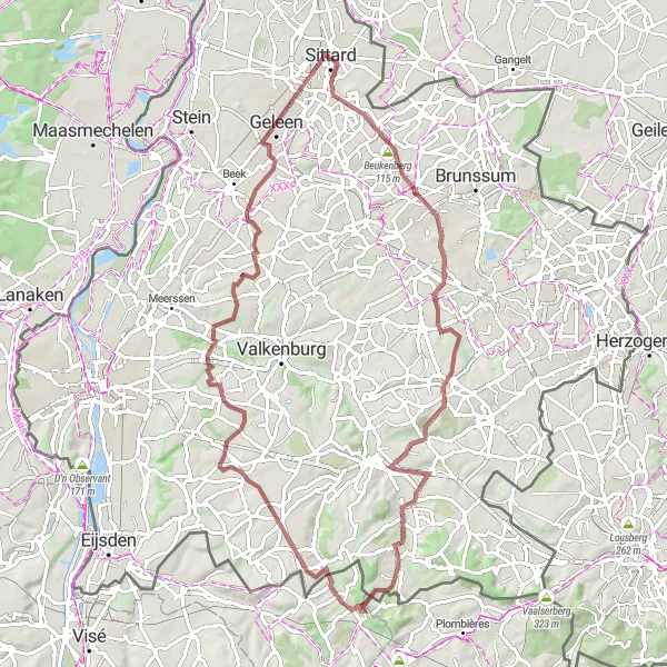 Map miniature of "The Gravel Adventure through Limburg" cycling inspiration in Limburg (NL), Netherlands. Generated by Tarmacs.app cycling route planner