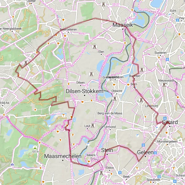 Miniatuurkaart van de fietsinspiratie "Gravelpad naar Dorne en Maaseik" in Limburg (NL), Netherlands. Gemaakt door de Tarmacs.app fietsrouteplanner