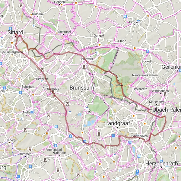 Map miniature of "Sittard - Schinveld - Eygelshoven" cycling inspiration in Limburg (NL), Netherlands. Generated by Tarmacs.app cycling route planner