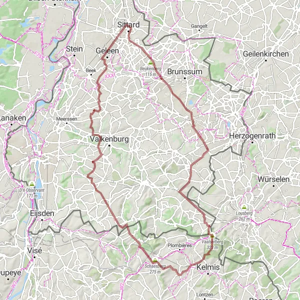 Map miniature of "Sittard - Simpelveld - Vaalserberg" cycling inspiration in Limburg (NL), Netherlands. Generated by Tarmacs.app cycling route planner