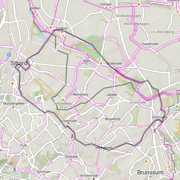 Map miniature of "Schinveld and Windraak Loop" cycling inspiration in Limburg (NL), Netherlands. Generated by Tarmacs.app cycling route planner