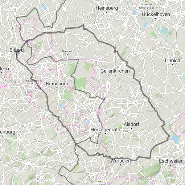 Miniatuurkaart van de fietsinspiratie "Rondje Nachbarheid en Amstenrade" in Limburg (NL), Netherlands. Gemaakt door de Tarmacs.app fietsrouteplanner
