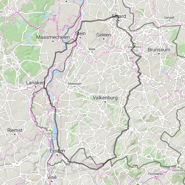 Map miniature of "Sittard - Gulpen - Smeermaas" cycling inspiration in Limburg (NL), Netherlands. Generated by Tarmacs.app cycling route planner