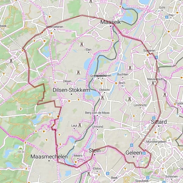 Map miniature of "The Gravel Adventure of Spaubeek" cycling inspiration in Limburg (NL), Netherlands. Generated by Tarmacs.app cycling route planner