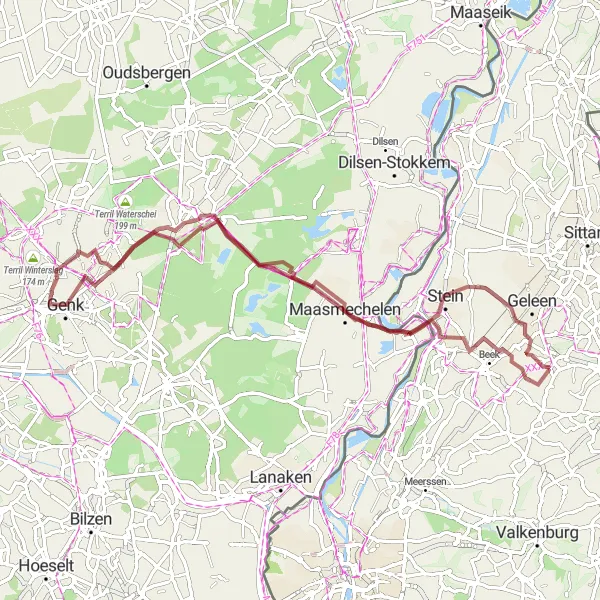 Map miniature of "Scenic Spaubeek Gravel Ride" cycling inspiration in Limburg (NL), Netherlands. Generated by Tarmacs.app cycling route planner