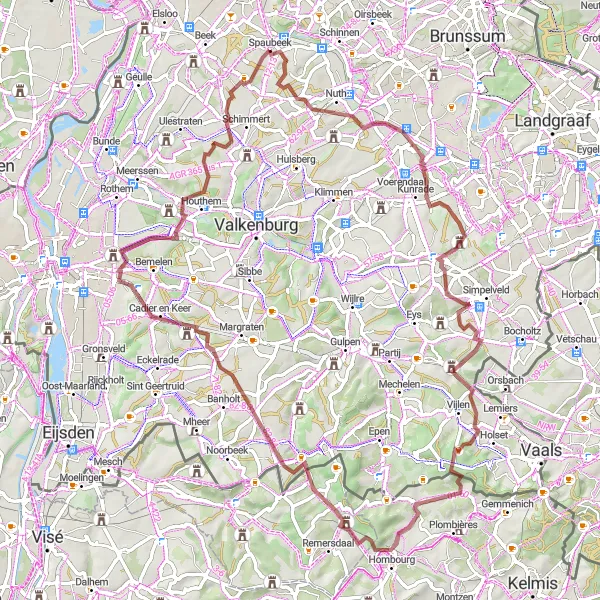 Map miniature of "Challenging Gravel Exploration from Spaubeek" cycling inspiration in Limburg (NL), Netherlands. Generated by Tarmacs.app cycling route planner