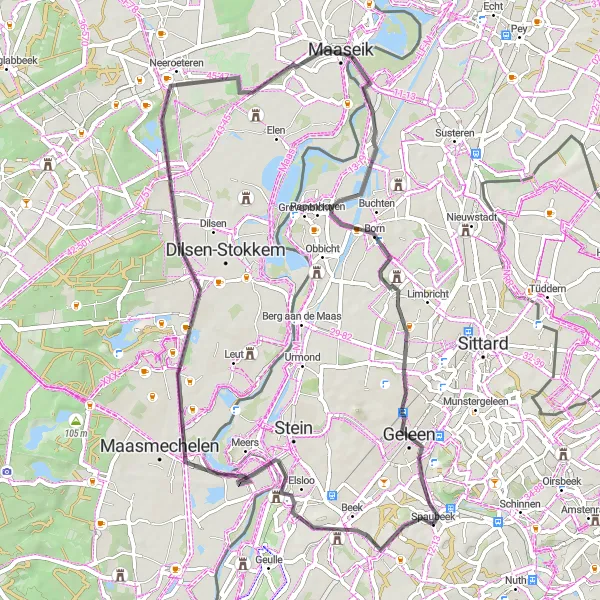 Map miniature of "The Road Cycling Delight of Spaubeek" cycling inspiration in Limburg (NL), Netherlands. Generated by Tarmacs.app cycling route planner