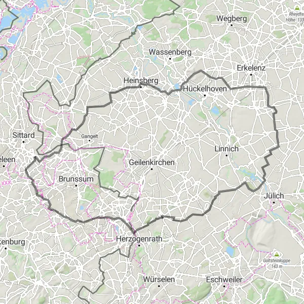 Map miniature of "Challenging Road Cycling Route near Spaubeek" cycling inspiration in Limburg (NL), Netherlands. Generated by Tarmacs.app cycling route planner