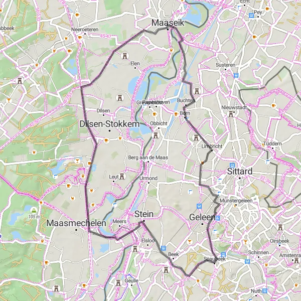 Map miniature of "Spaubeek's Road Cycling Exploration" cycling inspiration in Limburg (NL), Netherlands. Generated by Tarmacs.app cycling route planner