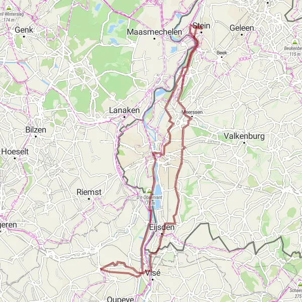 Miniatuurkaart van de fietsinspiratie "Gravelroute richting Maastricht" in Limburg (NL), Netherlands. Gemaakt door de Tarmacs.app fietsrouteplanner