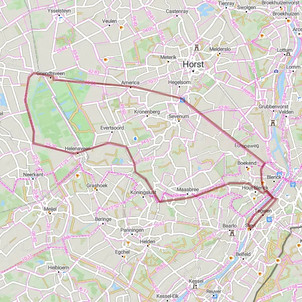 Miniatuurkaart van de fietsinspiratie "Gravelavontuur door Hout-Blerick en Maasbree" in Limburg (NL), Netherlands. Gemaakt door de Tarmacs.app fietsrouteplanner