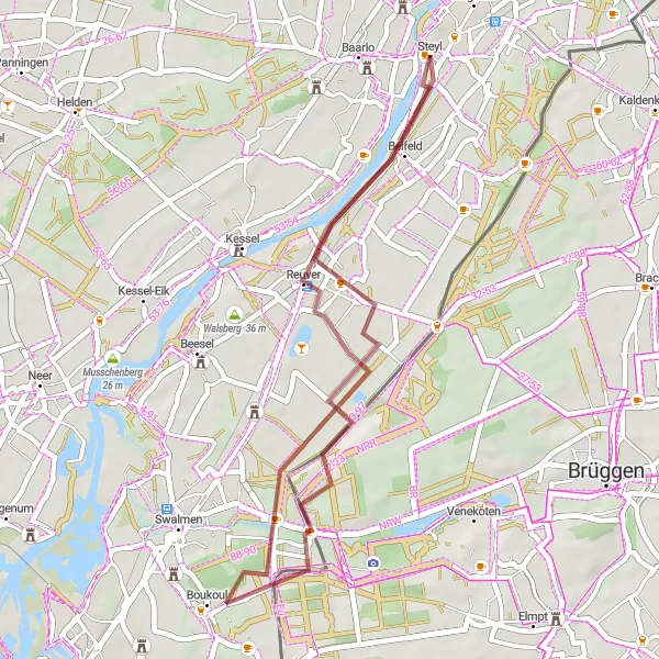 Miniatuurkaart van de fietsinspiratie "Verkenning van Reuver en Belfeld per fiets" in Limburg (NL), Netherlands. Gemaakt door de Tarmacs.app fietsrouteplanner