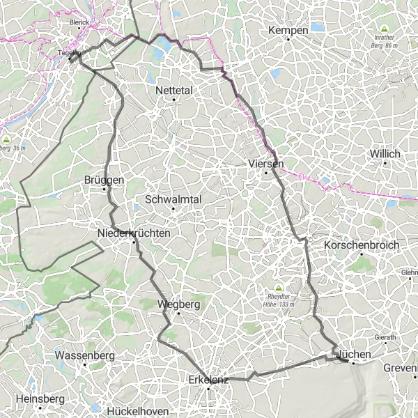 Map miniature of "Tegelen to Kaldenkirchen Adventure" cycling inspiration in Limburg (NL), Netherlands. Generated by Tarmacs.app cycling route planner