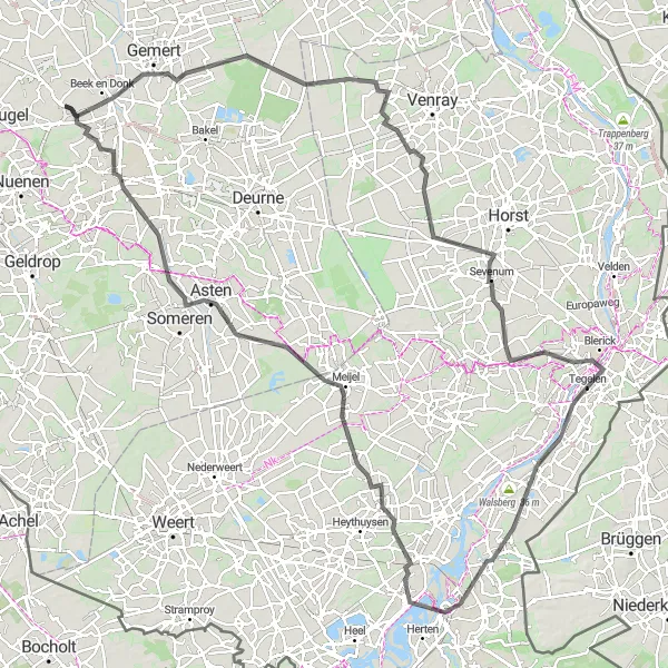 Miniatuurkaart van de fietsinspiratie "Ontdek Noord-Limburg per racefiets" in Limburg (NL), Netherlands. Gemaakt door de Tarmacs.app fietsrouteplanner