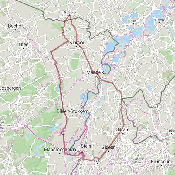 Map miniature of "Gravel Route 3" cycling inspiration in Limburg (NL), Netherlands. Generated by Tarmacs.app cycling route planner