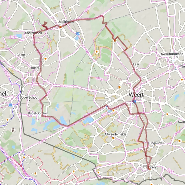 Map miniature of "Gravel Route 1" cycling inspiration in Limburg (NL), Netherlands. Generated by Tarmacs.app cycling route planner