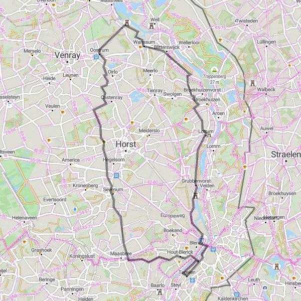 Map miniature of "Leisurely Road Ride in Limburg" cycling inspiration in Limburg (NL), Netherlands. Generated by Tarmacs.app cycling route planner