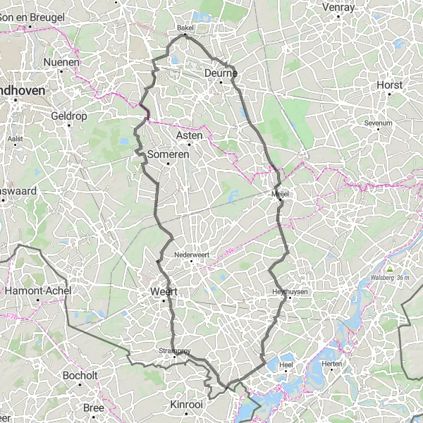 Map miniature of "Ittervoort to Grathem Adventure" cycling inspiration in Limburg (NL), Netherlands. Generated by Tarmacs.app cycling route planner