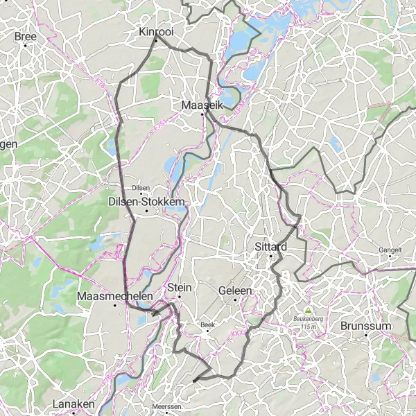 Map miniature of "Road Cycling Adventure in Limburg" cycling inspiration in Limburg (NL), Netherlands. Generated by Tarmacs.app cycling route planner