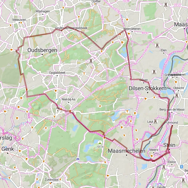 Miniatuurkaart van de fietsinspiratie "Gravelroute Maasmechelen - Vogelkijkplatform 't Schaor" in Limburg (NL), Netherlands. Gemaakt door de Tarmacs.app fietsrouteplanner