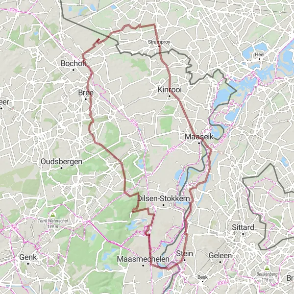 Map miniature of "Historical Gravel Tour" cycling inspiration in Limburg (NL), Netherlands. Generated by Tarmacs.app cycling route planner