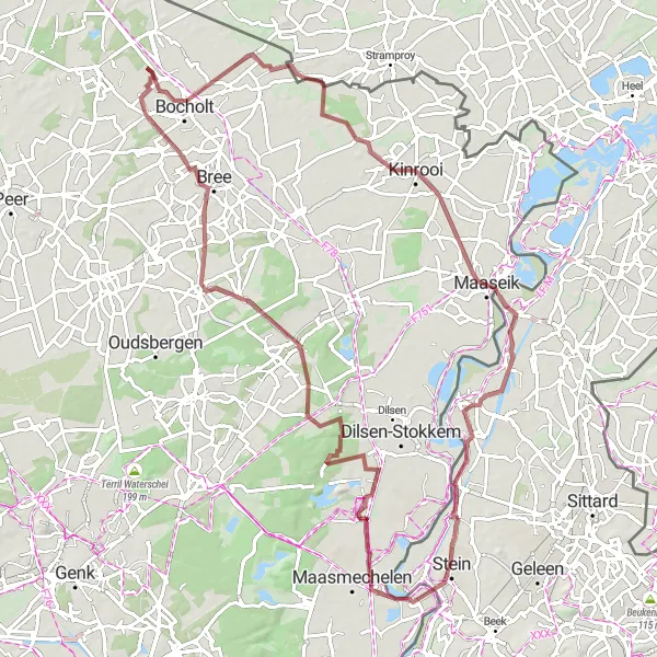 Miniatuurkaart van de fietsinspiratie "Gravelroute door Limburgse dorpen en natuurgebieden" in Limburg (NL), Netherlands. Gemaakt door de Tarmacs.app fietsrouteplanner