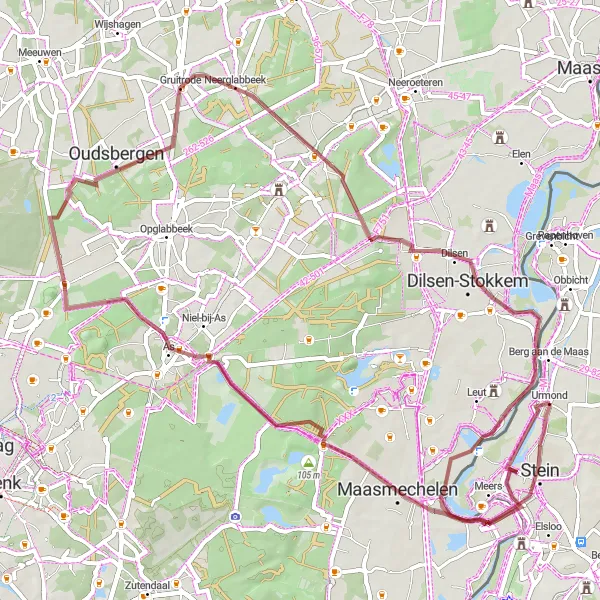 Map miniature of "Gravel Route No. 1" cycling inspiration in Limburg (NL), Netherlands. Generated by Tarmacs.app cycling route planner