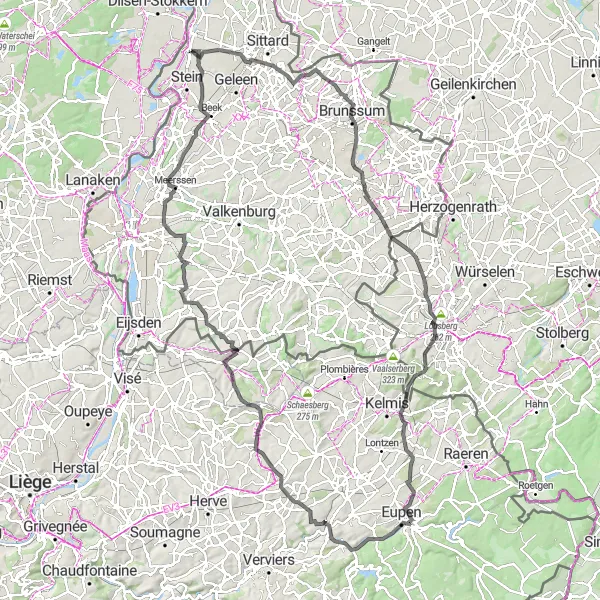 Map miniature of "Challenging Road Cycling Experience" cycling inspiration in Limburg (NL), Netherlands. Generated by Tarmacs.app cycling route planner