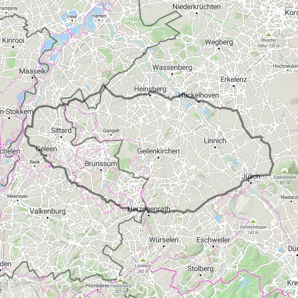 Map miniature of "Panoramic Road Cycling Route" cycling inspiration in Limburg (NL), Netherlands. Generated by Tarmacs.app cycling route planner