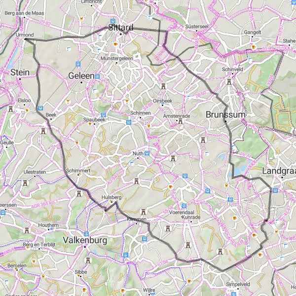 Miniatuurkaart van de fietsinspiratie "Fietsroute Sittard - Urmond" in Limburg (NL), Netherlands. Gemaakt door de Tarmacs.app fietsrouteplanner