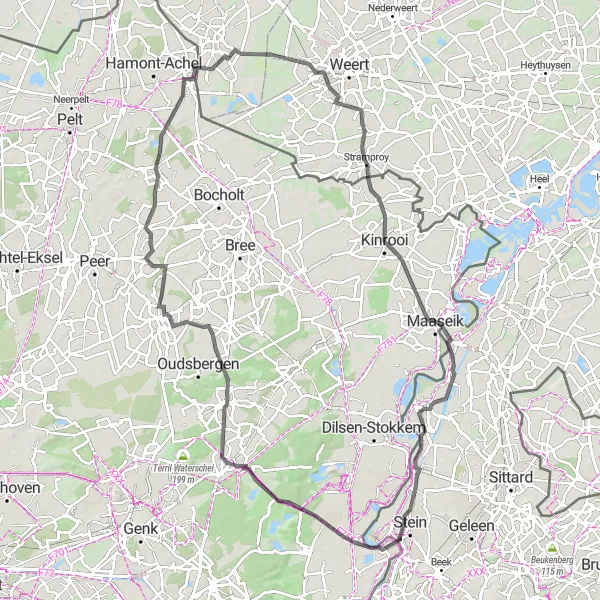 Map miniature of "Road Route No. 3" cycling inspiration in Limburg (NL), Netherlands. Generated by Tarmacs.app cycling route planner