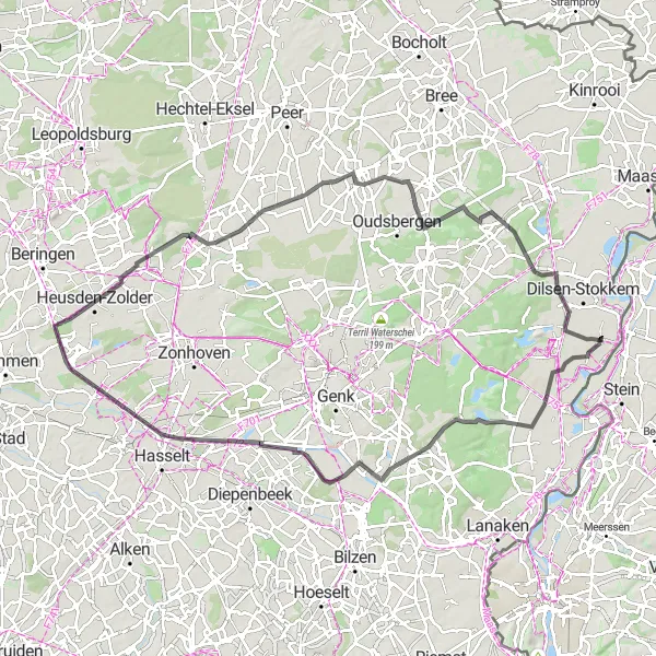 Map miniature of "Road Route No. 1" cycling inspiration in Limburg (NL), Netherlands. Generated by Tarmacs.app cycling route planner