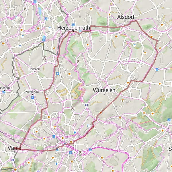 Map miniature of "Charms of Vaals - Off-Road Gravel Adventure" cycling inspiration in Limburg (NL), Netherlands. Generated by Tarmacs.app cycling route planner