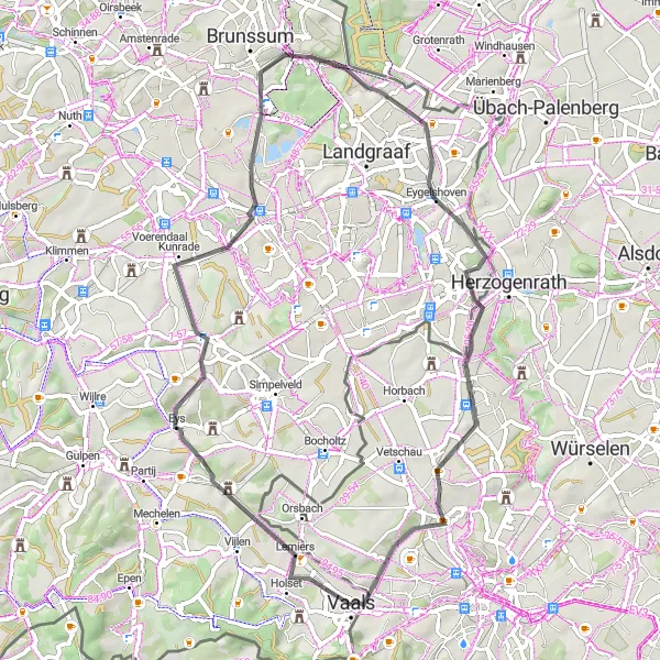 Map miniature of "Vaals Intensity - Scenic Road Cycling" cycling inspiration in Limburg (NL), Netherlands. Generated by Tarmacs.app cycling route planner