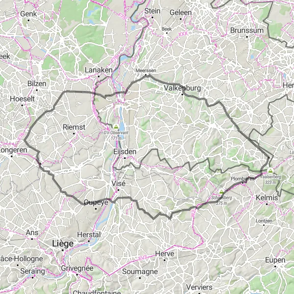 Miniatuurkaart van de fietsinspiratie "Een uitdagende fietstocht door Limburg" in Limburg (NL), Netherlands. Gemaakt door de Tarmacs.app fietsrouteplanner