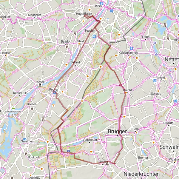 Map miniature of "Hout-Blerick Gravel Trail" cycling inspiration in Limburg (NL), Netherlands. Generated by Tarmacs.app cycling route planner