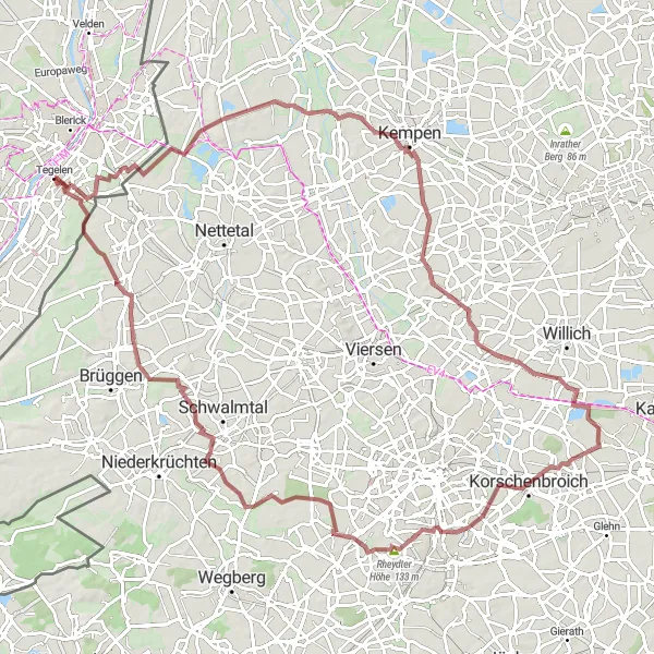 Miniatuurkaart van de fietsinspiratie "Avontuurlijke gravelroute van Tegelen naar Kasteel Holtmühle" in Limburg (NL), Netherlands. Gemaakt door de Tarmacs.app fietsrouteplanner