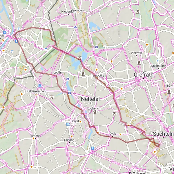 Map miniature of "Off the Beaten Path: Gravel Adventure" cycling inspiration in Limburg (NL), Netherlands. Generated by Tarmacs.app cycling route planner