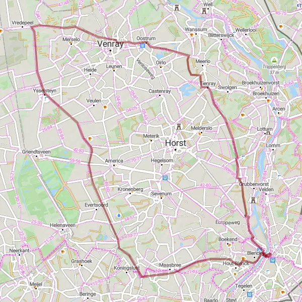 Map miniature of "Rooth Gravel Route" cycling inspiration in Limburg (NL), Netherlands. Generated by Tarmacs.app cycling route planner