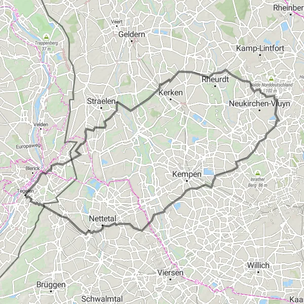 Miniatuurkaart van de fietsinspiratie "Roadtrip door Kaldenkirchen en Oedt" in Limburg (NL), Netherlands. Gemaakt door de Tarmacs.app fietsrouteplanner