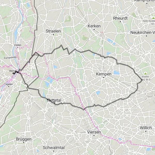 Map miniature of "Blerick and Beyond Road Cycling Adventure" cycling inspiration in Limburg (NL), Netherlands. Generated by Tarmacs.app cycling route planner