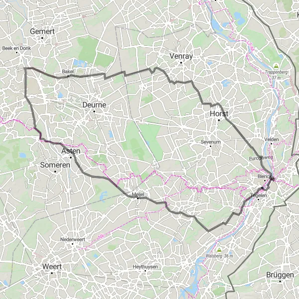 Map miniature of "Baarlo Cultural Road Adventure" cycling inspiration in Limburg (NL), Netherlands. Generated by Tarmacs.app cycling route planner